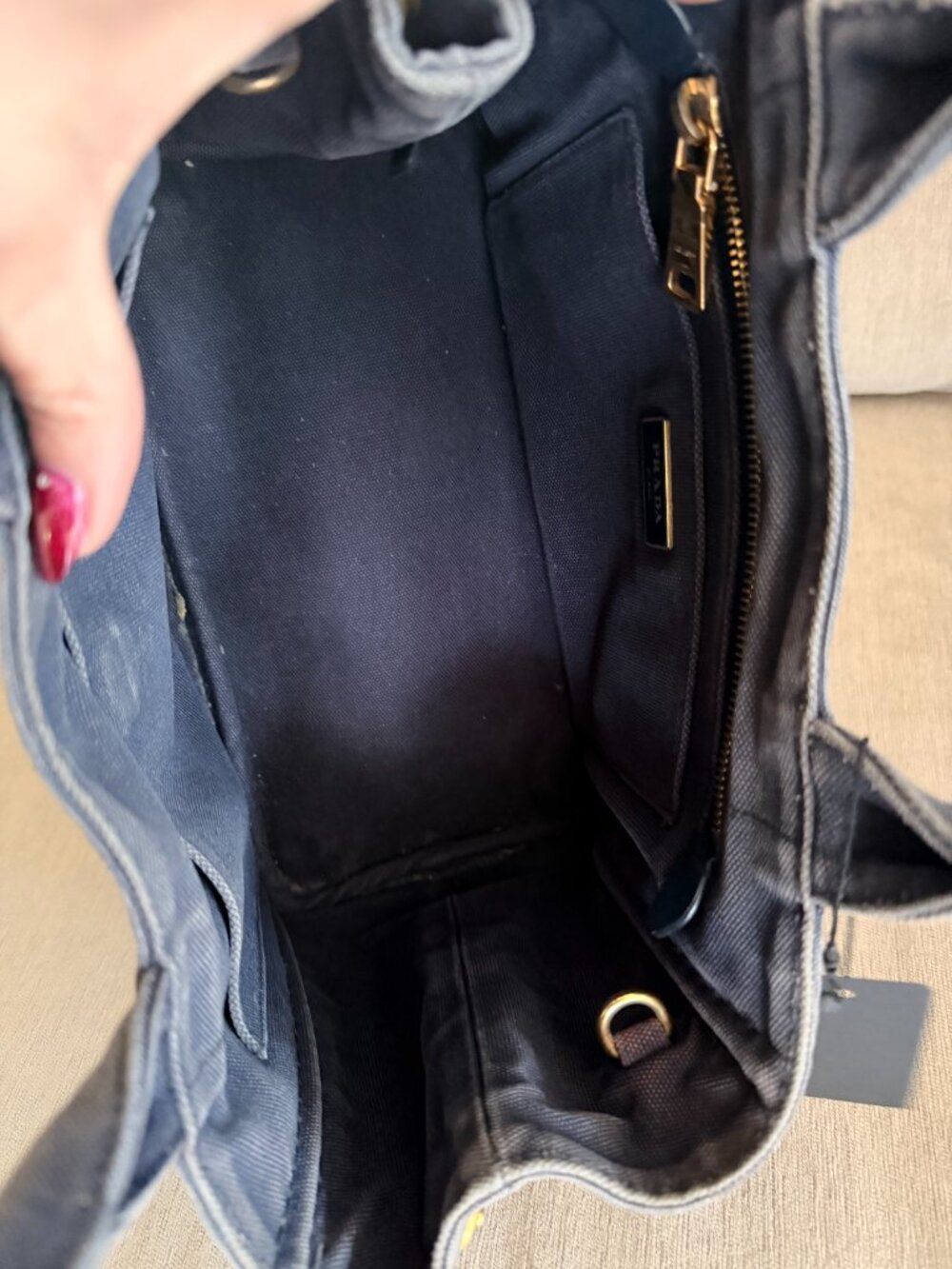 Prada Canapa Mini Tote Navy Blue đź’™ Canvas Logo Bag Authentic - Picture 5 of 6